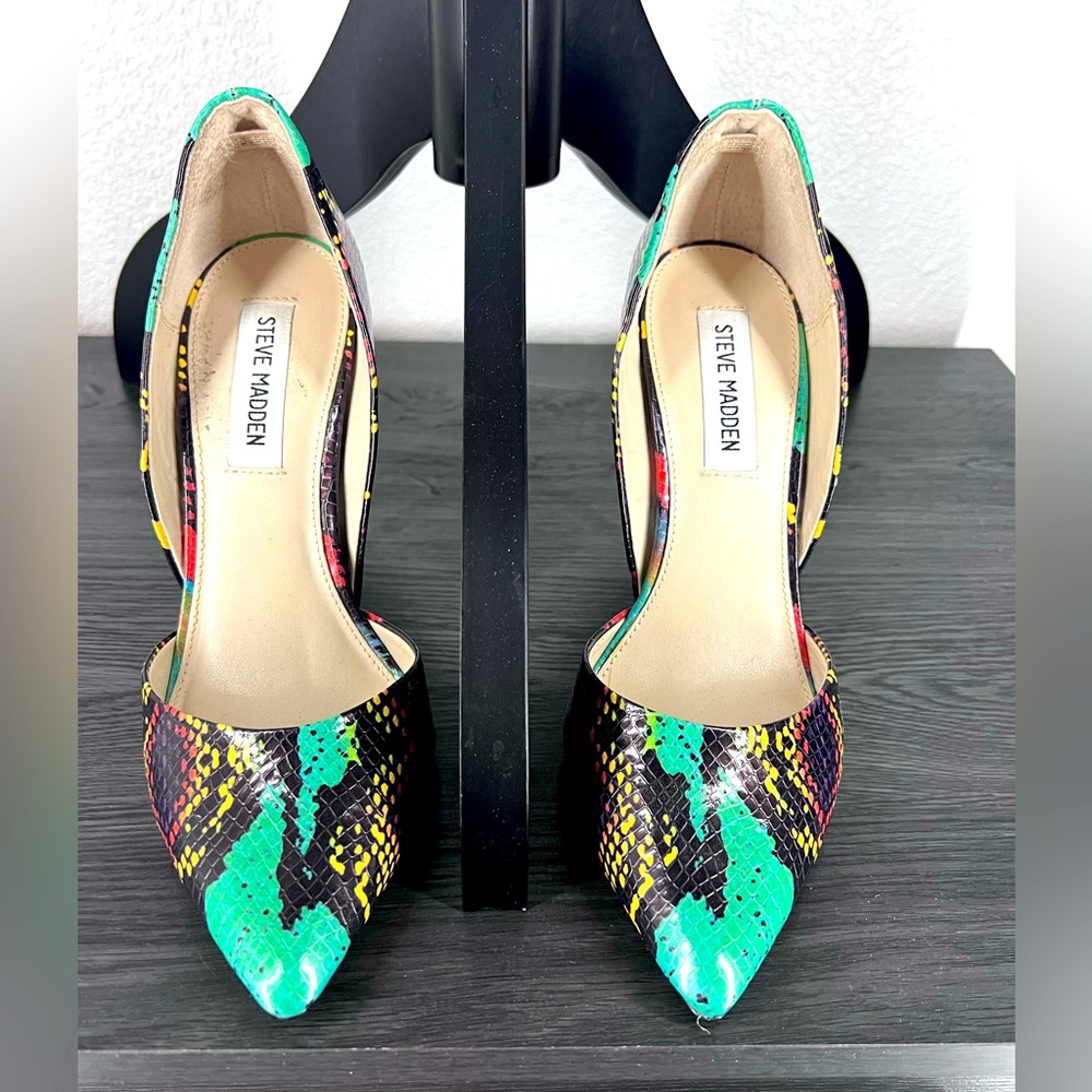Fun multi-color snakeskin 5” heels